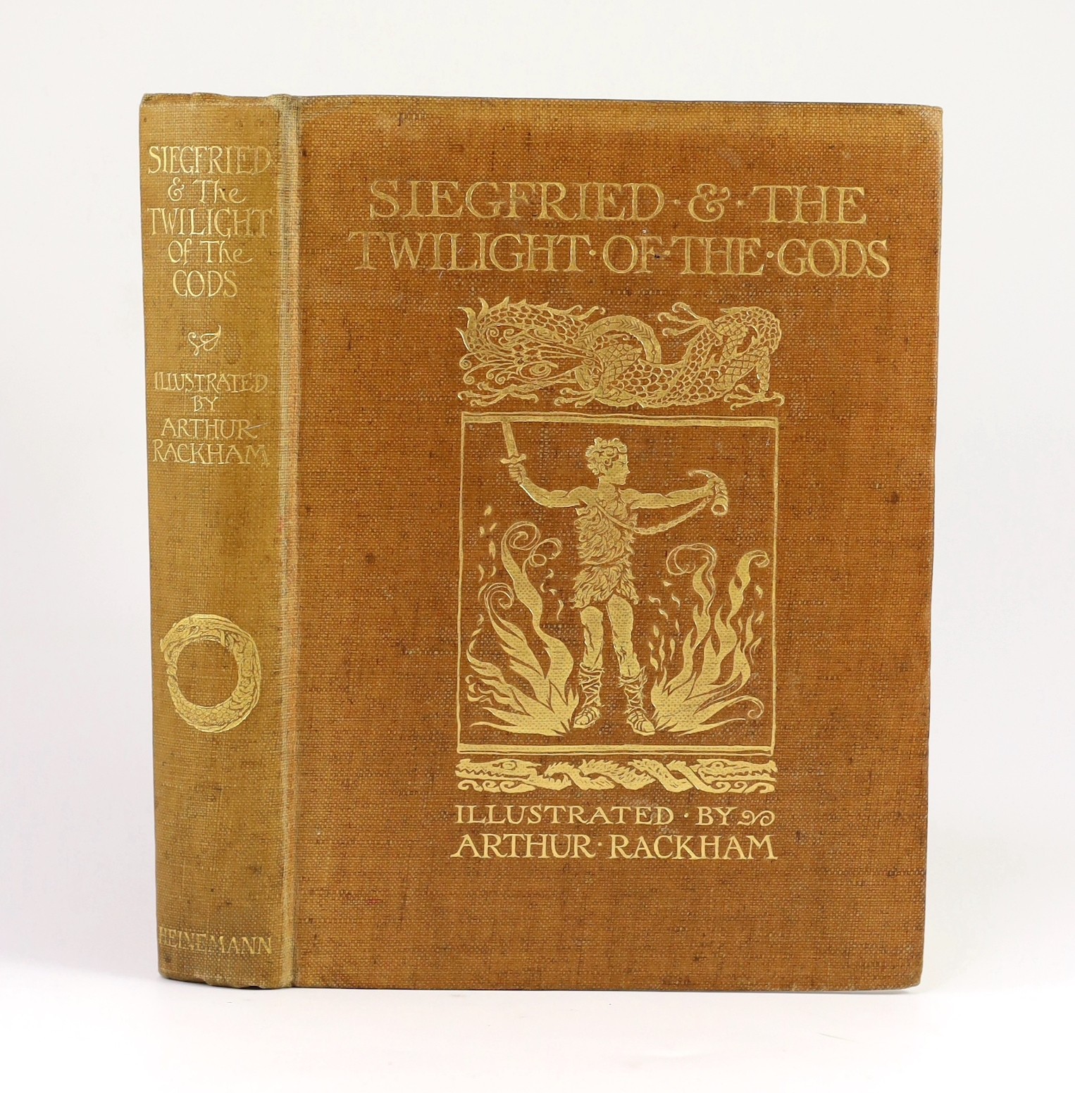 Wagner, Richard - [The Ring of the Nibelung] - Siegfried & the Twilight of the Gods, illustrated with 30 tipped-in colour plates by Arthur Rackham, translated by Margaret Armour, original tan buckram gilt, William Heinem